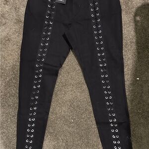 Fashion Nova Black Lace-Up Skinny Pants